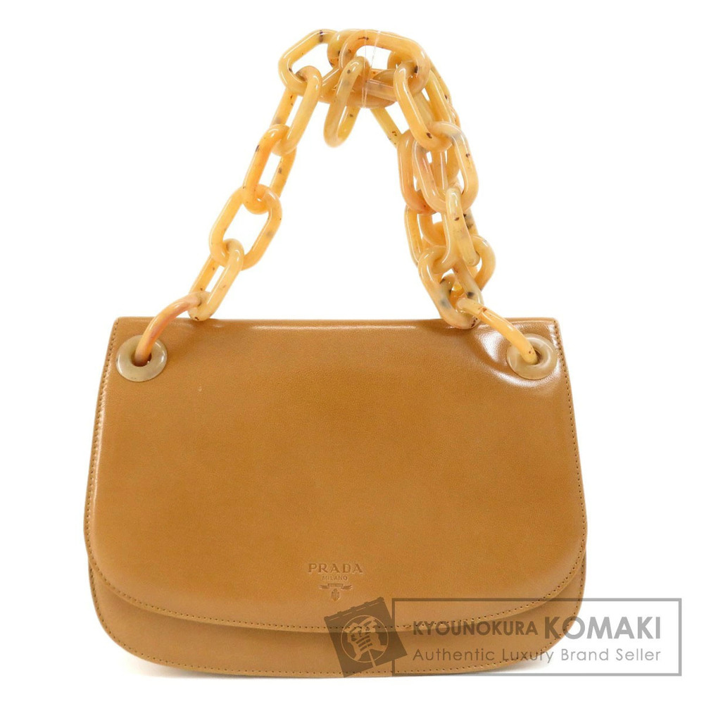 Prada beige leather shoulder bag unique chunky resin chain strap Brown